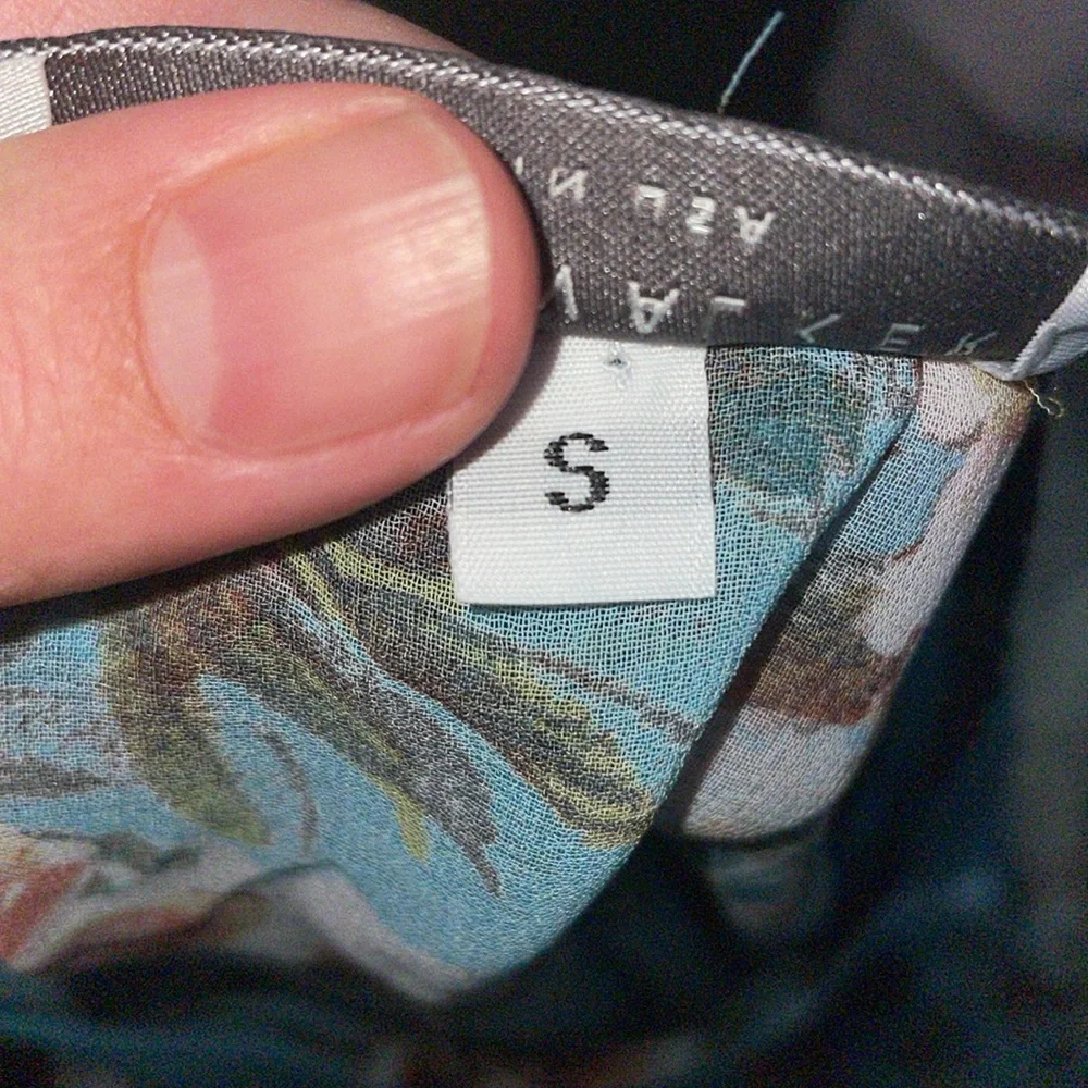 Bryn Walker Floral Blue High-low Ruffle Sleeve Semi Sheer blouse - Picture 3 of 7